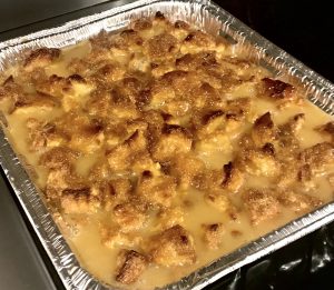 Bread pudding with caramel sauce