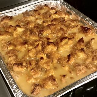 Bread pudding with caramel sauce