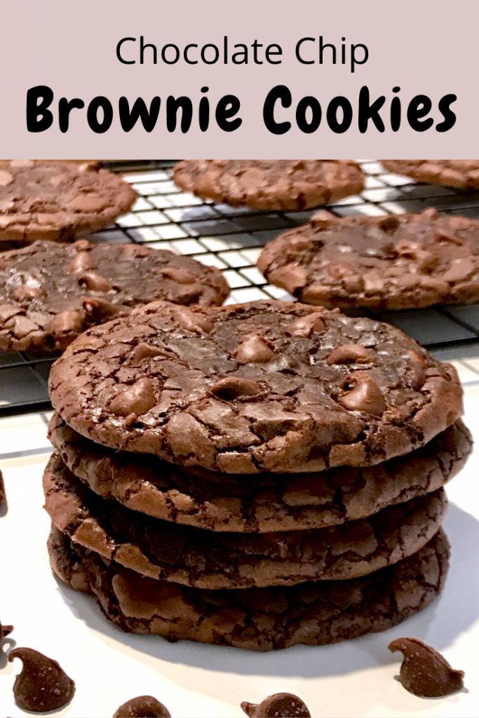 Tower of chocolate chip brownie cookies