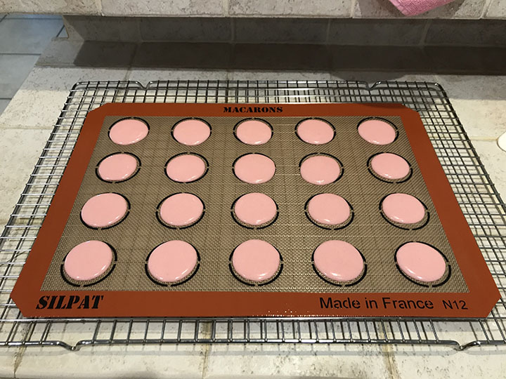 Pink macarons on silpat